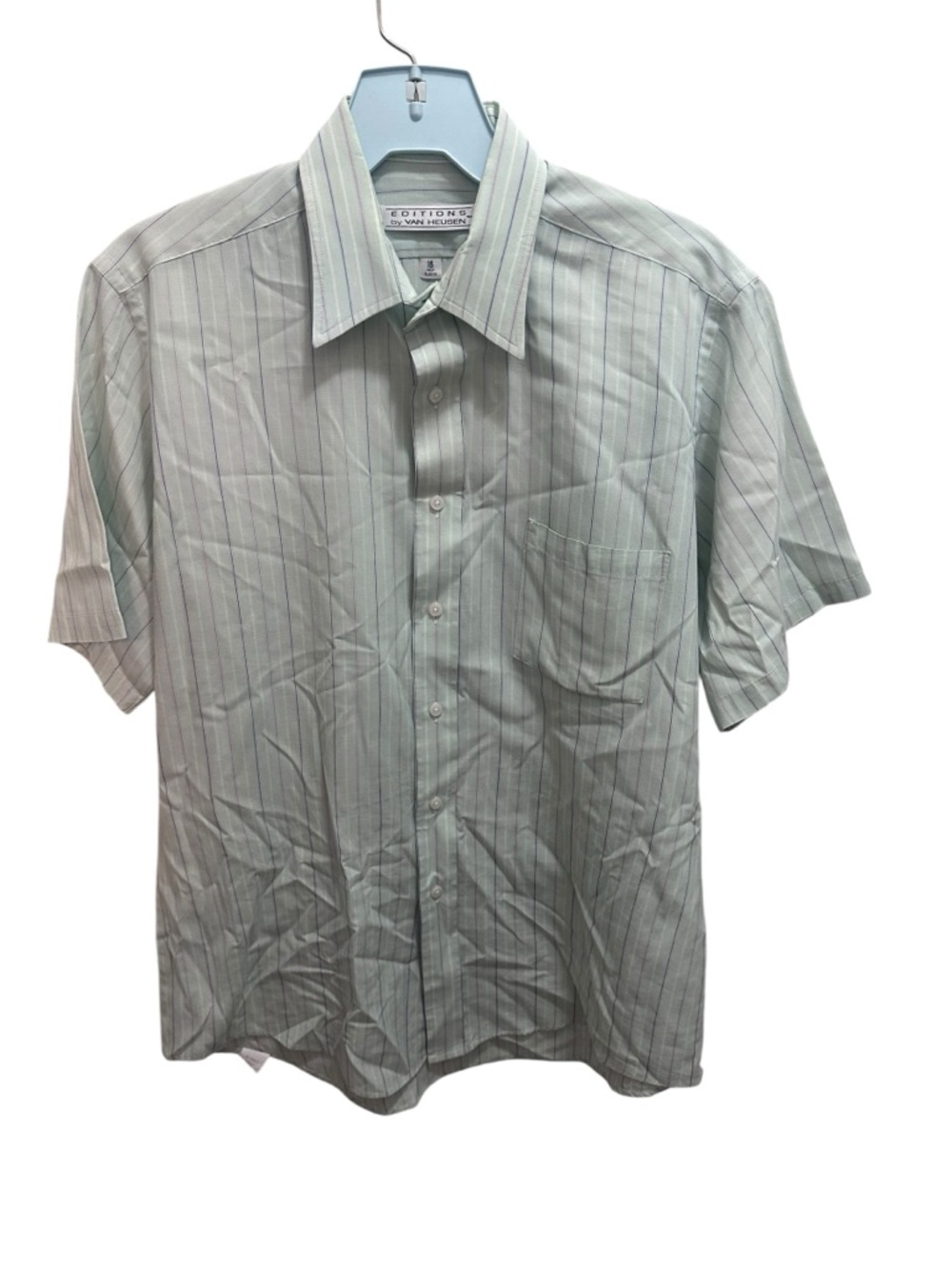 Van Heusen Short-Sleeve Mint Green Striped Button-Down Shirt
